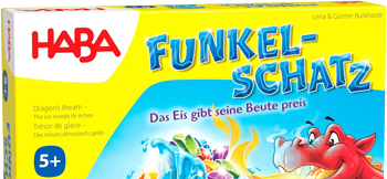 Auf dem Karton ist Mittig ein Eisberg zu sehen. Im Eisberg sind viele Diamanten. Um den Eisberg herum sind drei freundliche Drachen. Ein roter am rechten Rand, ein kleiner pinker in der rechten Ecke und ein orangener in der linke Ecke. Sie spucken Feuer,
